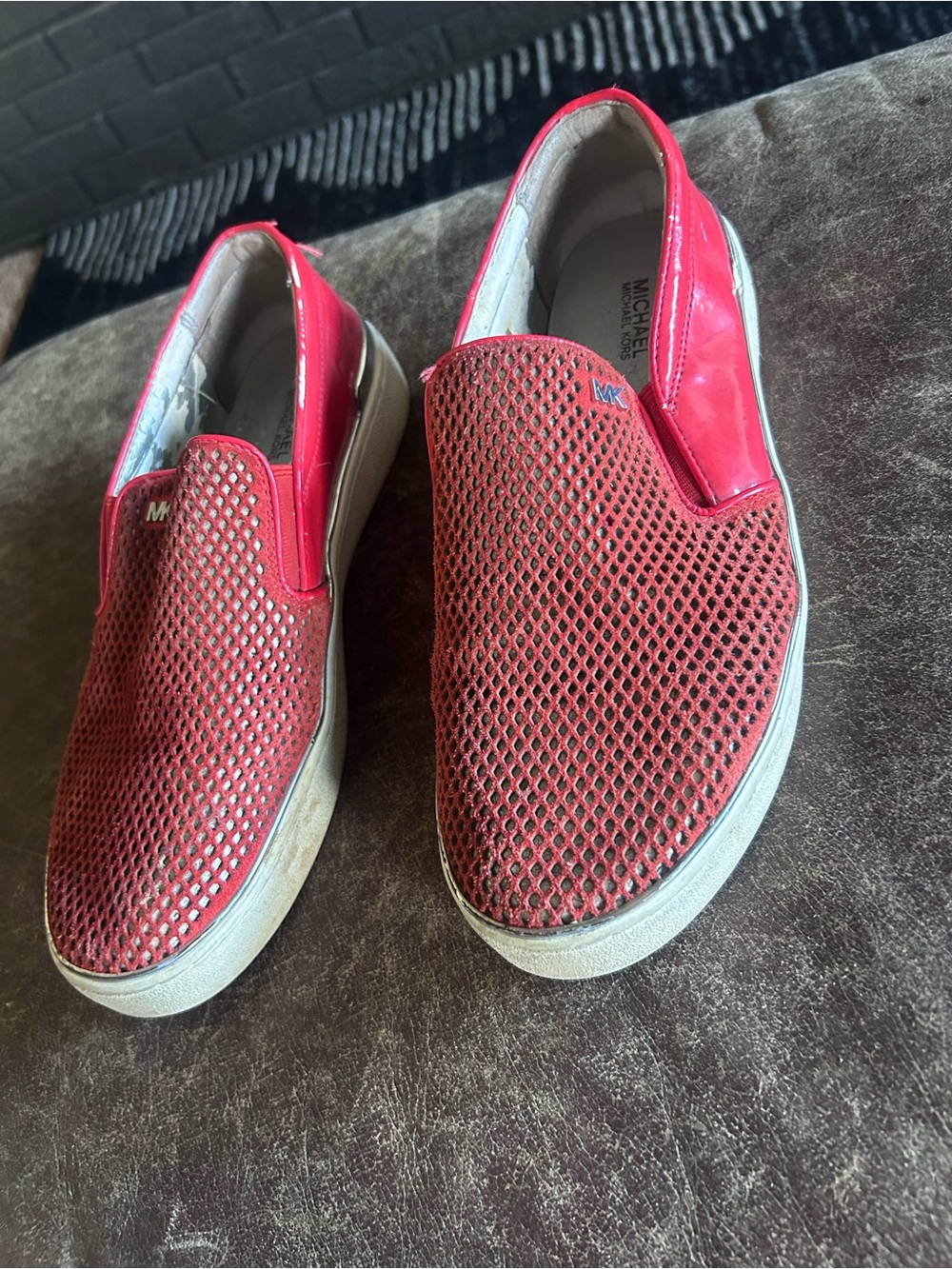 Michael Kors Red Mesh & Patent Slip-On Sneakers - Women's